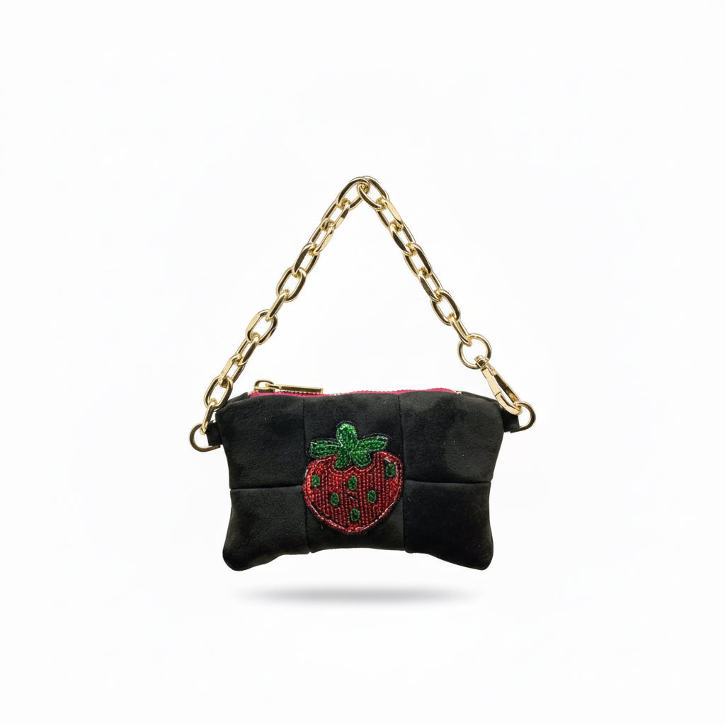Mini suede strawberry pouch