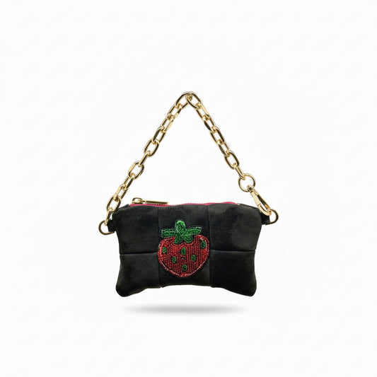 Mini suede strawberry pouch